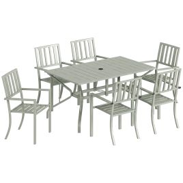 Ivebyrn Light Grey Steel Table and Chairs Set with Umbrella Hole - 90cm