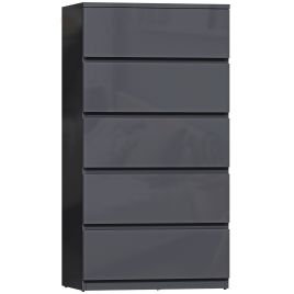 Winmoor Grey High Gloss Chest of Drawers - Medium-sized, 5 Drawers