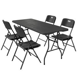 Ashel Black Steel Portable Picnic Table Set with 4 Chairs - 74cm