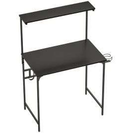 Prihall Black Metal Office Study Table with Hutch Shelf - 80cm