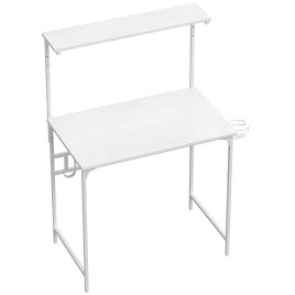 Prihall White Metal Office Study Table with Hutch Shelf - 80cm