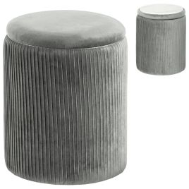 Faiwold Grey Velvet Storage Ottoman Foot Stool - 35cm