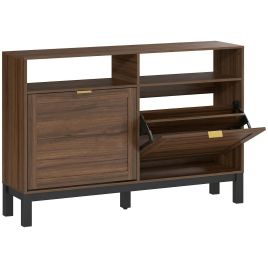 Yormoor Rustic Brown MDF Shoe Cabinet with 2 Flip Drawers - Large-sized - 120cm