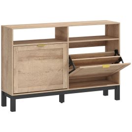 Yormoor Walnut Brown MDF Shoe Cabinet with 2 Flip Drawers - Large-sized, Wide - 120cm
