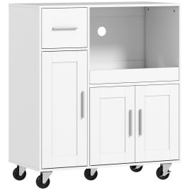 Luxiva White MDF Storage Rolling Kitchen Cart - 80cm