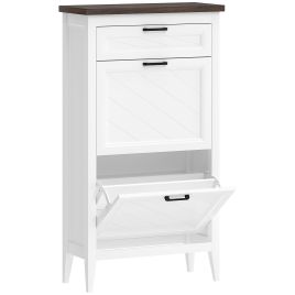 Checote White MDF Shoe Cabinet with 2 Flip Drawers - Large-sized - 60cm
