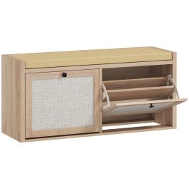 Jarena Beige PE Rattan Shoe Bench with Hidden Storage - Medium-sized - 105cm