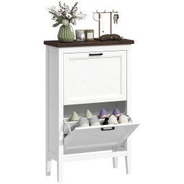 Checote White MDF Shoe Cabinet with 2 Flip Drawers - Large-sized - 60cm