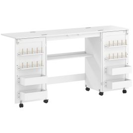 Luxex White Particle Board Folding Sewing Table - 160cm