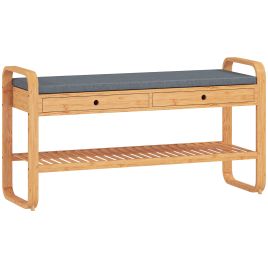 Ivyara Natural Bamboo Shoe Bench with 2 Drawers and Cushioned Seat - Medium-sized - 105cm