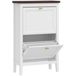 Chevale White MDF Shoe Cabinet with 2 Flip Drawers - Medium-sized - 60cm