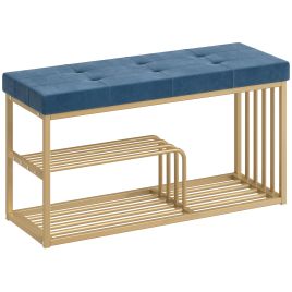 Dorvale Dark Blue Velvet Bench with Shoe Storage - Medium-sized - 100cm