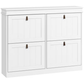 Valon White MDF Shoe Cabinet with 4 Drop-Down Drawers - Medium-sized - 105cm