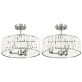 Ashion Silver Metal Crystal Ceiling Light Set of 2 - 39cm