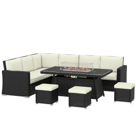 Luxbyrn Steel 7 Piece Rattan Garden Corner Sofa Set - White