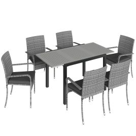 Chewold Light Grey 7 Pieces Rattan Garden Furniture Set - 80cm