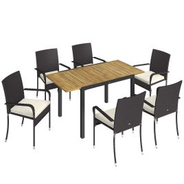 Chewold Cream White 7 Pieces Rattan Garden Furniture Set - 80cm