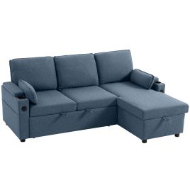 Stawold Metal Corner Sofa Bed with Storage - Blue