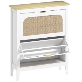 Dalford White Shoe Cabinet with 2 Flip Drawers - Medium-sized - 80cm