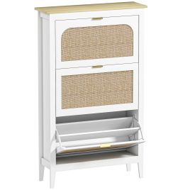 Dalford White Shoe Cabinet with 3 Flip Drawers - Large-sized - 80cm