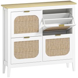 Dalford White Shoe Cabinet with 4 Flip Drawers - Medium-sized - 105cm