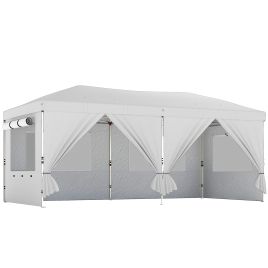 Dorloft White Metal 3x6m Pop Up Canopy with UV50+ Protection Gazebo with 6 Sidewalls - 297cm