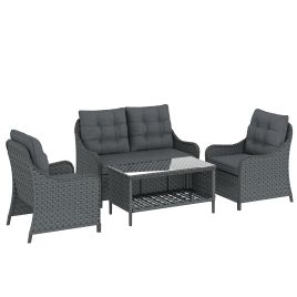 Ashia Dark Grey 4 Pieces Rattan Garden Sofa Set - 125cm