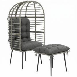 Dalbyrn Light Grey PE Rattan Garden Egg Chair with Footstool Set - 76cm