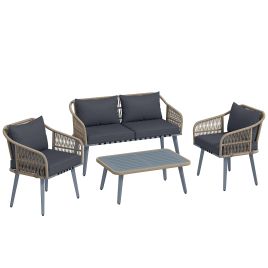 Vallyne Steel 4 Pieces Rattan Garden Furniture Set - Grey
