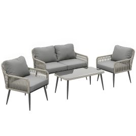 Primont Light Grey Glass Rattan 4 Pieces Garden Sofa Set - 118cm