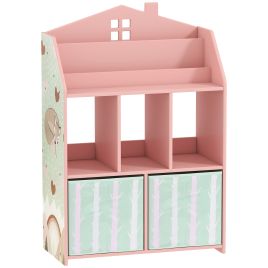 Valloft Pink Fabric Kids Bookshelf with Storage - 30cm