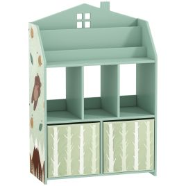 Valloft Green Fabric Kids Bookshelf with Storage - 30cm