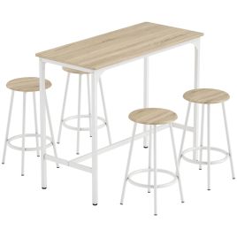 Luxford Natural Wood Metal Bar Table with 4 Stools Set - 50cm