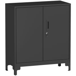 Camcour Black Metal Lockable Filing Cabinet 2 Tier - 80cm