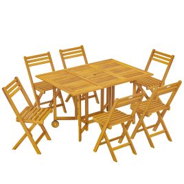 Luxero Natural Wood Wood 6 Seater Dining Set with Umbrella Hole - 130cm