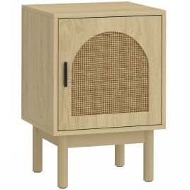 Dalcote Natural Wood Rattan Bedside Table - 40cm