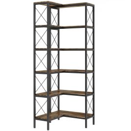 Belon Rustic Brown Metal 5 Tier Bookcase - 60cm