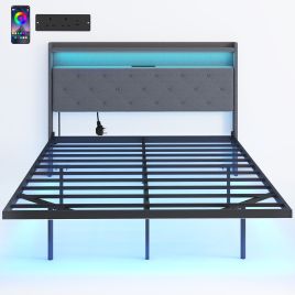 Dormere Double Metal Bedframe with LED Light - Grey