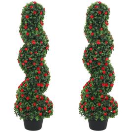 Ivyeth Red Metal Spiral Artificial Plant Set of 2 - 90cm