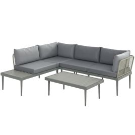 Valant Steel 3 Piece Rattan Corner Sofa Set - Grey