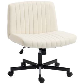 ROCHFORD Imitation Linen Armless Cross Legged Office Chair with Wheels - Cream