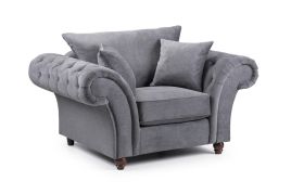 Raymond Fullback Round Buttoned Scroll Arms Armchair - Grey