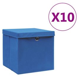 Storage Boxes with Covers 10 pcs 28x28x28 cm Blue
