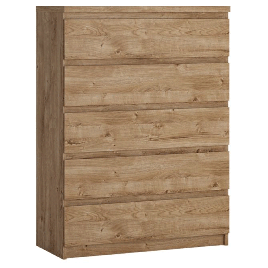 FABIA Oak Finish Chest of Drawers - Medium-sized, 5 Drawers