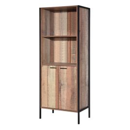 Hoxton Black Metal Frame Bookcase With 2 Doors and Open Shelf - Wood Effect
