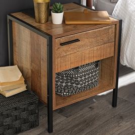 Hoxton Industrial Chic Oak Effect 1 Drawer Beside Table - Wood