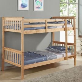 Kids Wooden Bunk Bed White Pine Mattress Options - Single Frame 3FT 