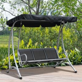Metal Frame 3 Seater Swing Chair Bench - Black