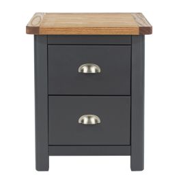 Antique Oak Effect 2 Drawer Bedside - Blue