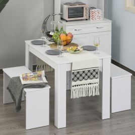 Compact Dining Table and Bench Seats 3 Pcs Set - White